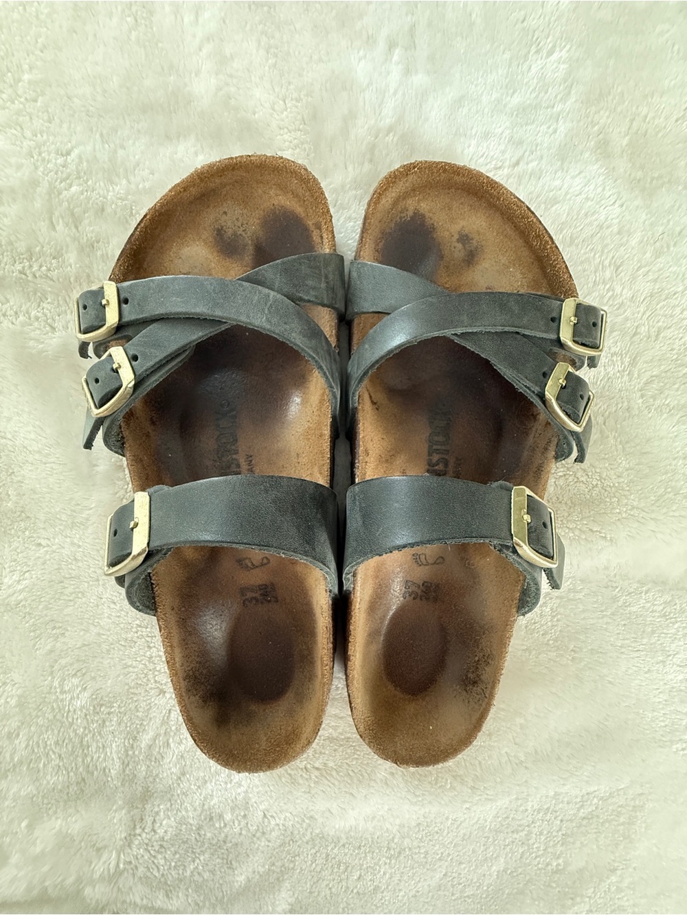 Women's Birkenstock Slide Sandals with Gold Buckles